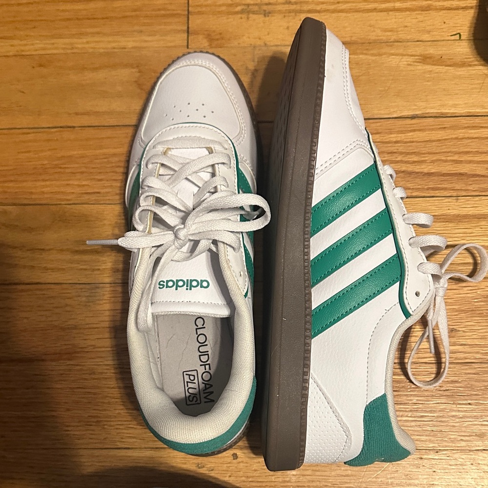 Adidas White and Teal Cloudfoam Sneakers